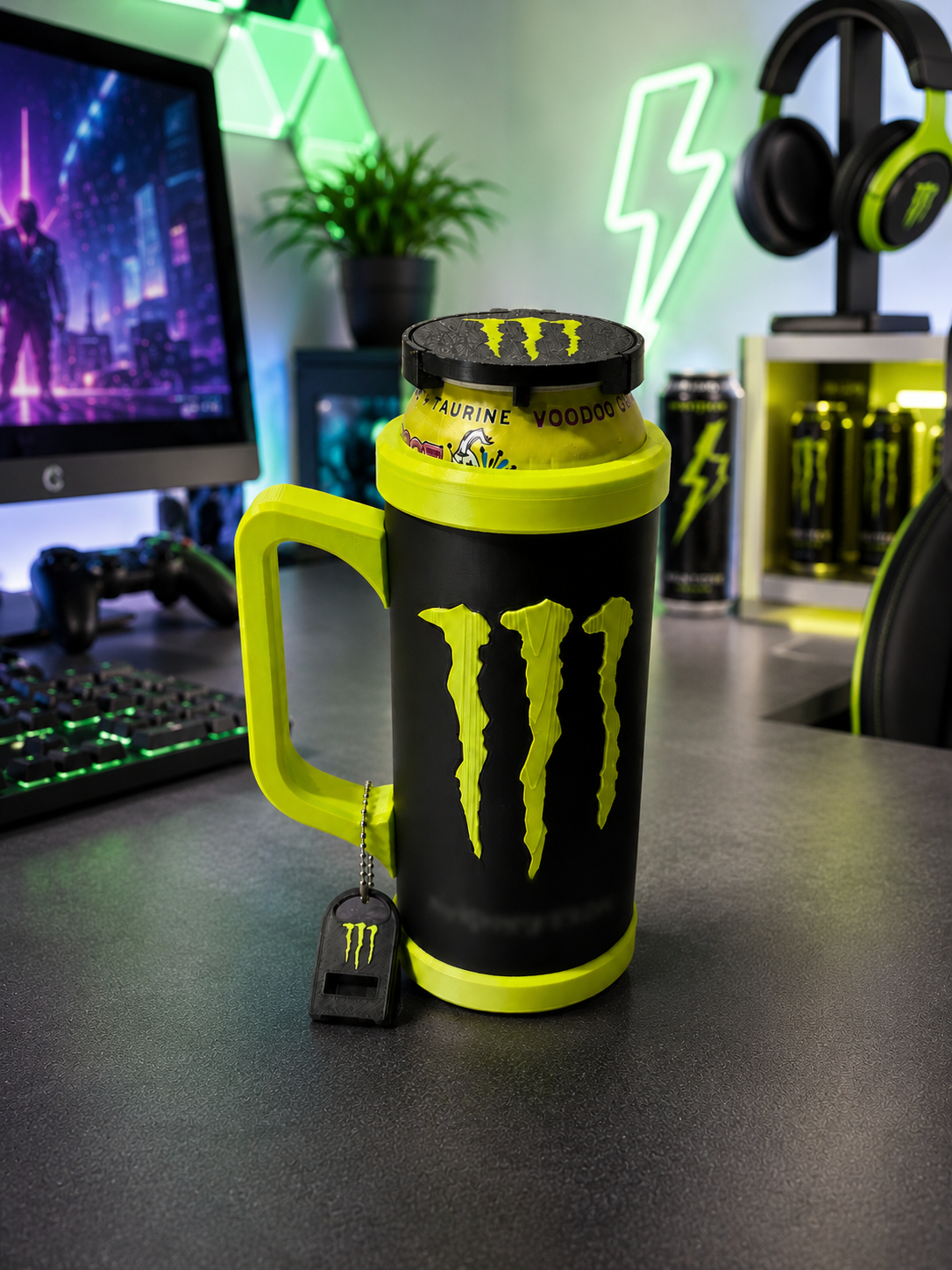 Custom Energy Drink Can Holder with Snack Storage, Lid, Keychain Opener (16oz) 473ml - Image 6