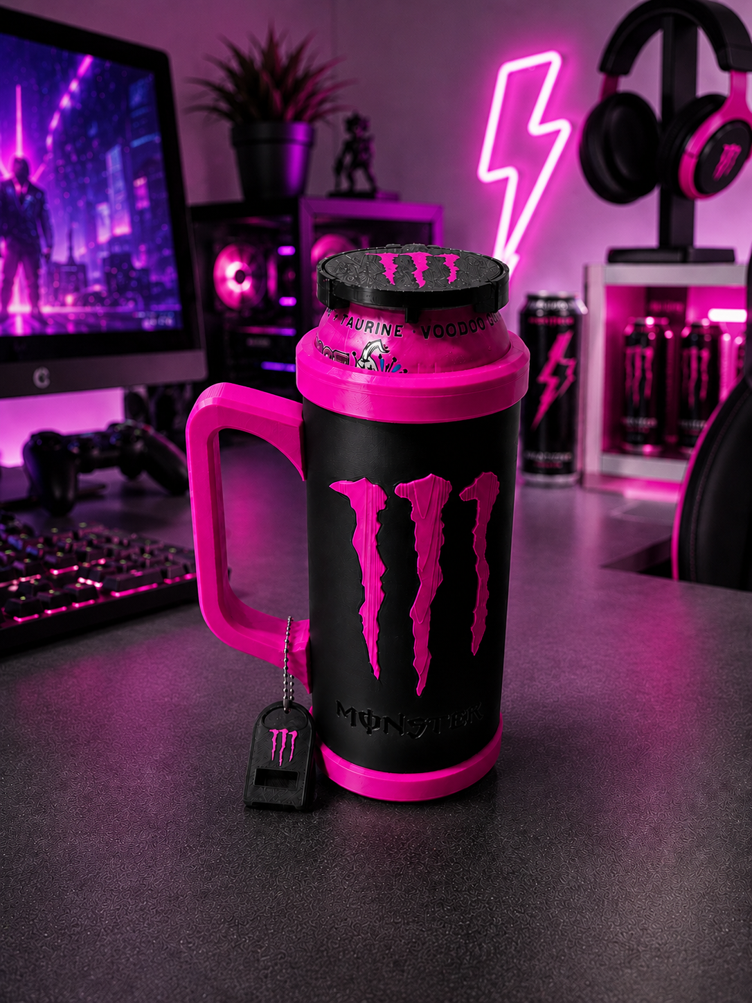 Custom Energy Drink Can Holder with Snack Storage, Lid, Keychain Opener (16oz) 473ml - Image 5