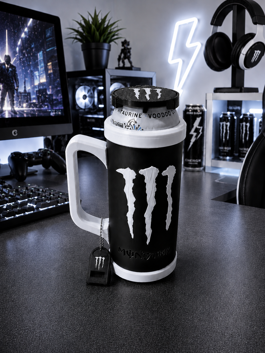 Custom Energy Drink Can Holder with Snack Storage, Lid, Keychain Opener (16oz) 473ml - Image 3