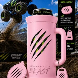 Custom Energy Drink Can Holder with Lid, Keychain Opener (assorted colors) - Unleash your Beast Inspired