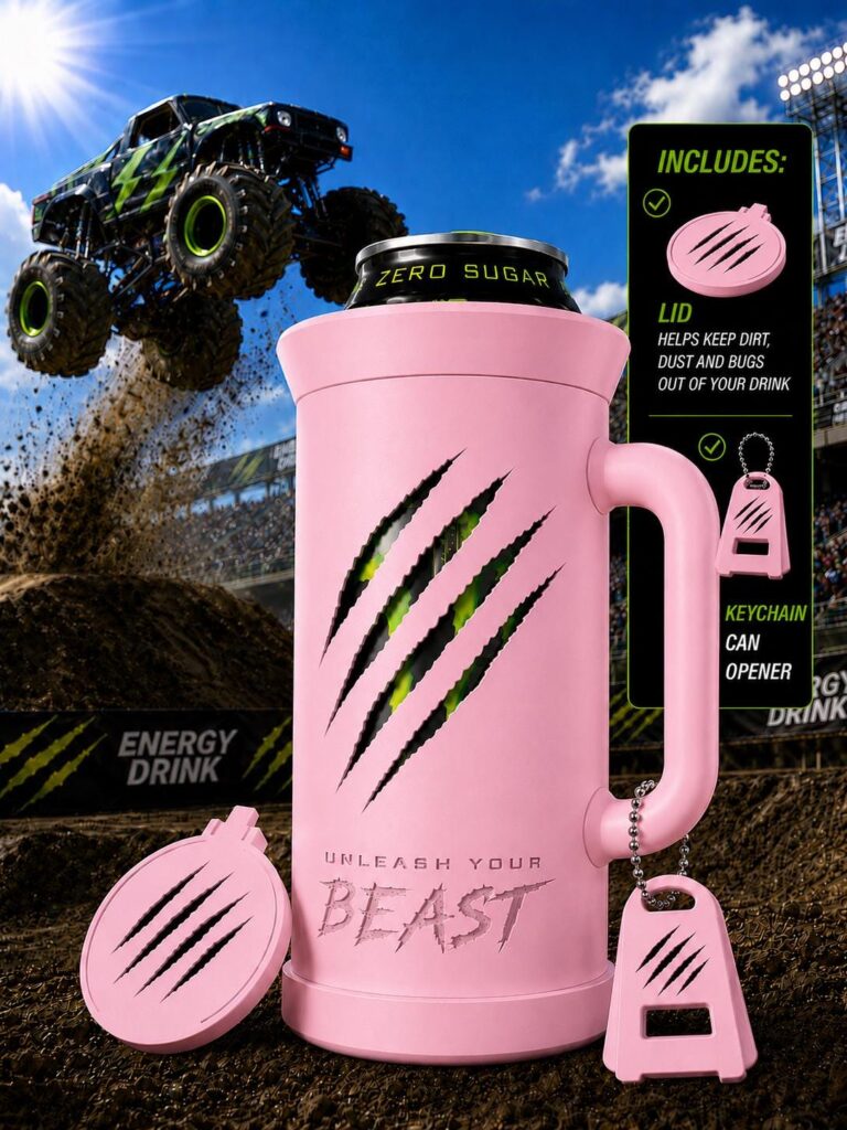 Energy Drink Can Holder with Lid and Keychain Opener - Unleash your Beast Inspired