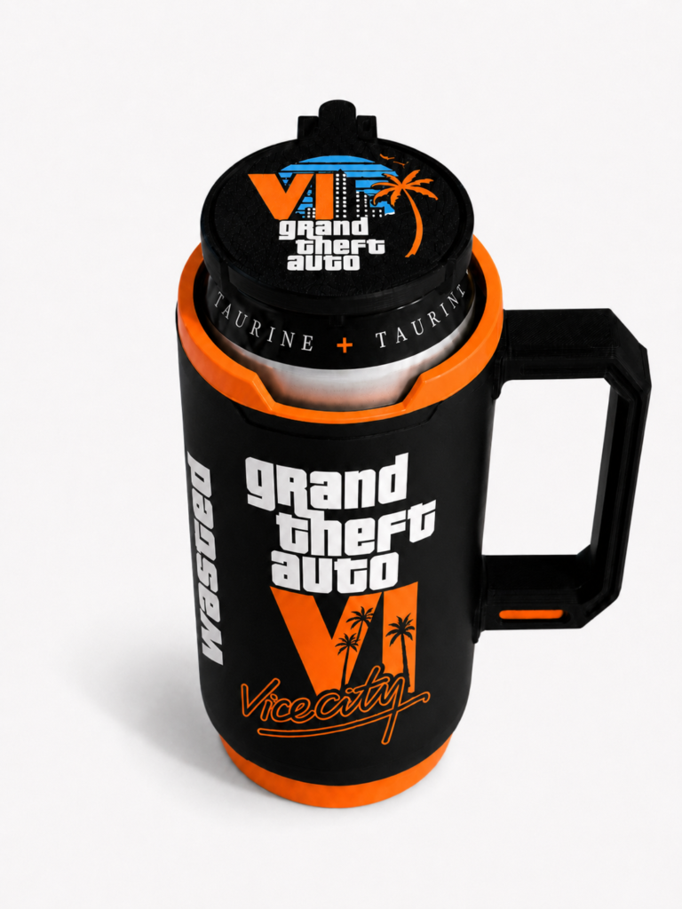 Energy Drink Can Holder with Lid – Premium Design, Illuminated Interior Detail, Assorted Colors - 16 oz / 473 mL
