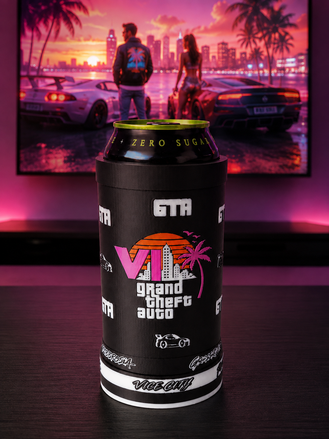 Premium GTA6 Energy Drink Can Holder Gaming-Inspired 16oz Gamer Desk Accessory - Image 5