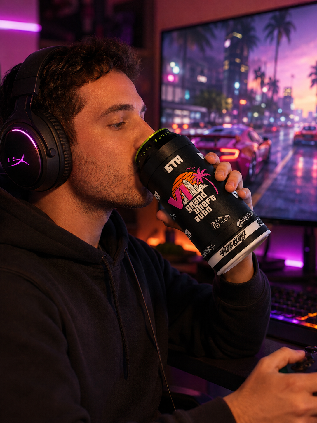 Premium GTA6 Energy Drink Can Holder Gaming-Inspired 16oz Gamer Desk Accessory - Image 2
