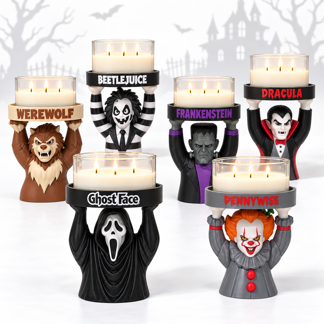 Collectible Halloween Character Candle Holder - Spooky Festive Home Decor for Round Jar Candles