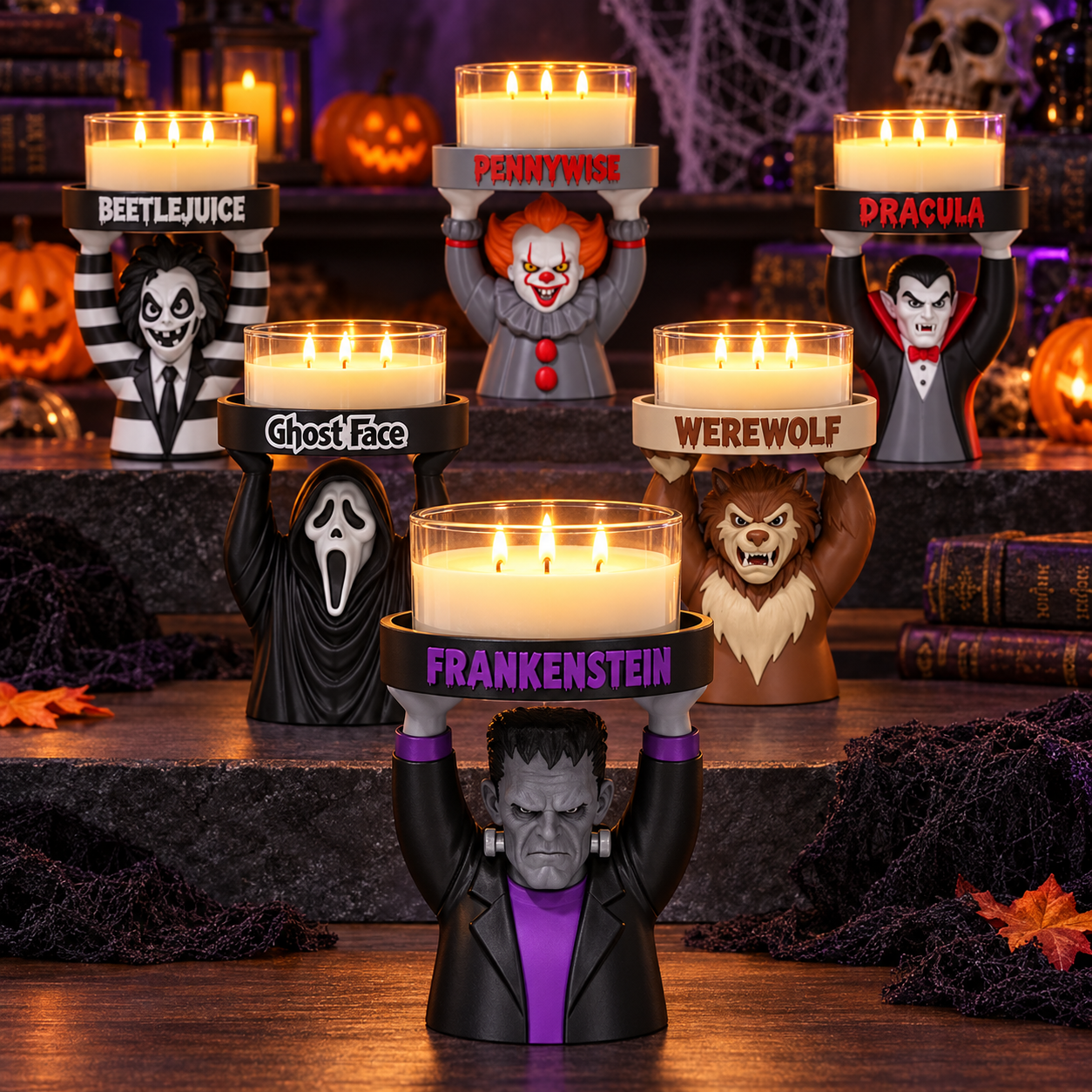 Collectible Halloween Character Candle Holder - Spooky Festive Home Decor for Round Jar Candles - Image 2