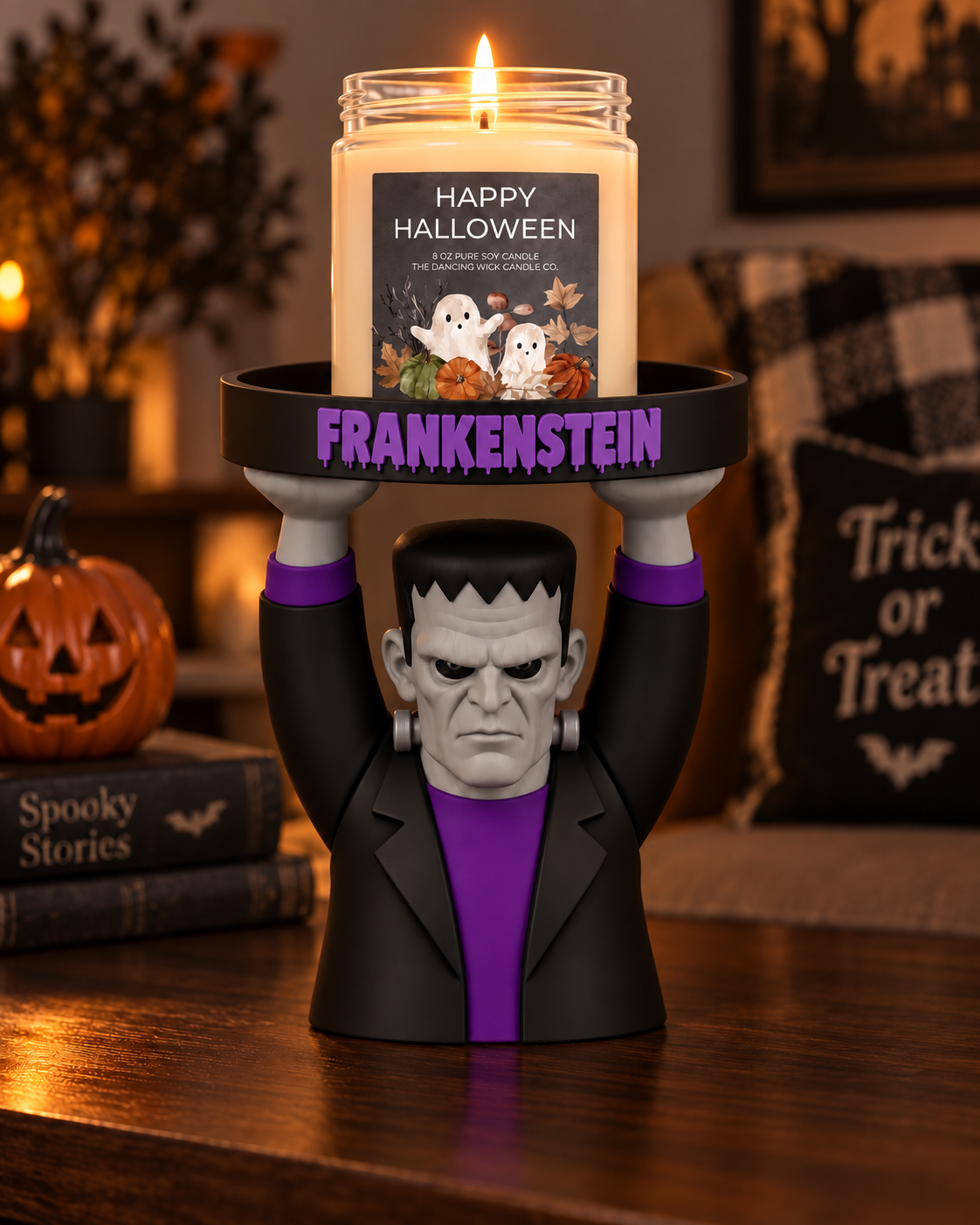 Collectible Halloween Character Candle Holder - Spooky Festive Home Decor for Round Jar Candles - Image 10